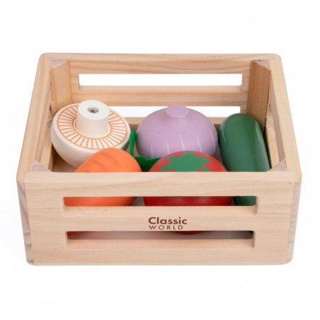 CLASSIC WORLD Puidust köögiviljade komplekt korvis 6 tk.