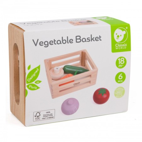 CLASSIC WORLD Puidust köögiviljade komplekt korvis 6 tk.