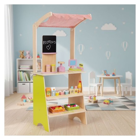 Suur puidust laste poelett terminali ja kaaluga, puu- ja köögiviljad, 20 osa