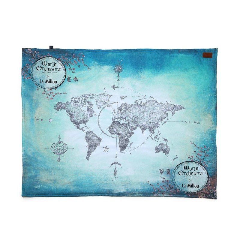 Piknikutekk 145x170 cm WORLD ORCHESTRA - TRUE TURQUOISE VINTAGE MAP