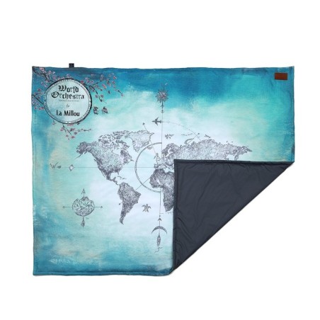 Piknikutekk 145x170 cm WORLD ORCHESTRA - TRUE TURQUOISE VINTAGE MAP