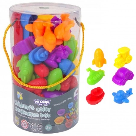 Montessori mäng, loendama ja värvide õppimine, sõidukid