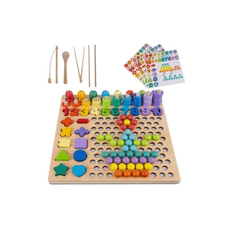 Montessori puidust õppemäng värviliste kuulide, numbrite ja pulkadega