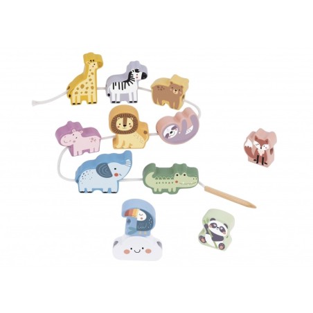 Puidust nöörimismäng klotsid põimimiseks ZOO Montessori 13 tk.