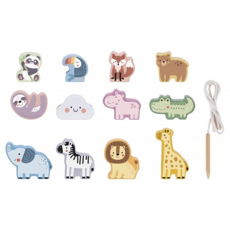 Puidust nöörimismäng klotsid põimimiseks ZOO Montessori 13 tk.