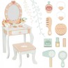 TOOKY TOY puidust tualettlaud koos tooliga, tarvikud, peegel LED valgustusega + kosmeetika