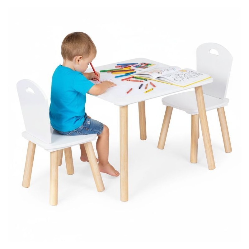 Laste mööblikomplekt, laud + 2 tooli, valge