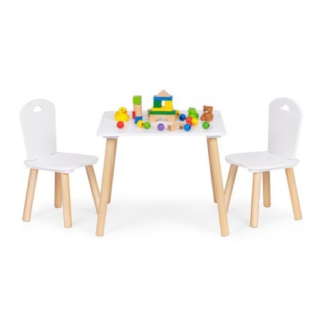 Laste mööblikomplekt, laud + 2 tooli, valge