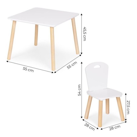 Laste mööblikomplekt, laud + 2 tooli, valge