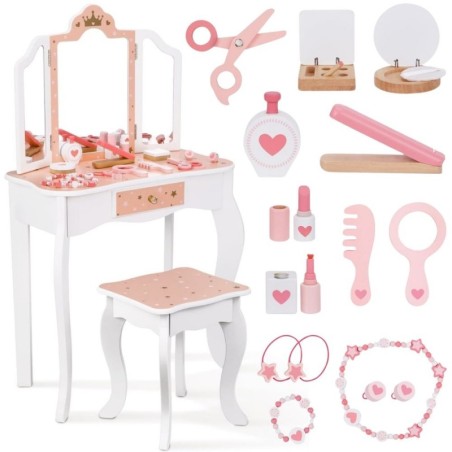 Puidust kosmeetikalaud peegli ja aksessuaaridega