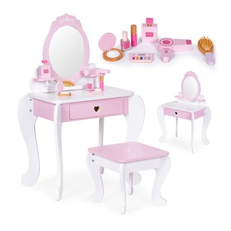 Suur laste tualettlaud peegli ja taburetiga, 7 aksessuaari