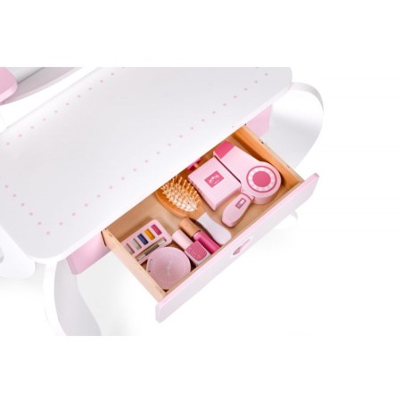 Suur laste tualettlaud peegli ja taburetiga, 7 aksessuaari