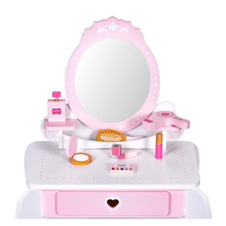 Suur laste tualettlaud peegli ja taburetiga, 7 aksessuaari