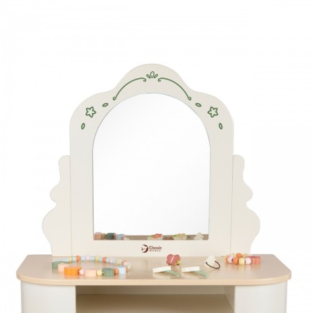CLASSIC WORLD puidust tualettlaud peegli, tooli ja aksessuaaridega, pastell