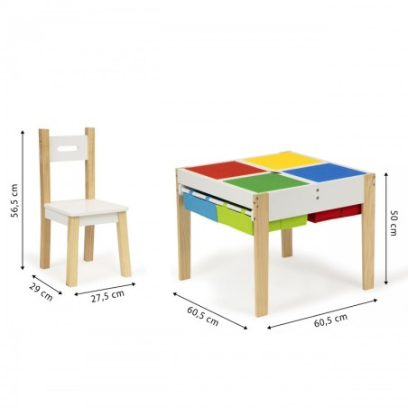 Puidust lastemööbli komplekt: laud + 2 tooli lego