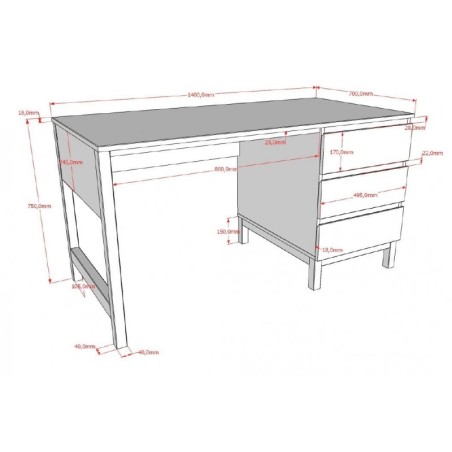 Kirjutuslaud Eva 140x70 cm, valge