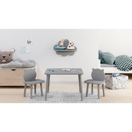 Laste puidust laua ja toolide komplekt Kitten, hall