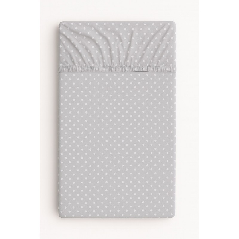 Kummiga voodilina 120x60 cm, valged täpid hallil