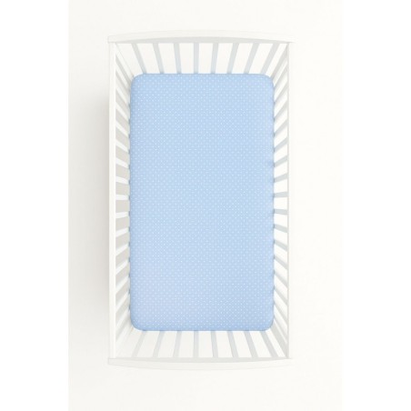 Kummiga voodilina 120x60 cm, valged täpid sinisel