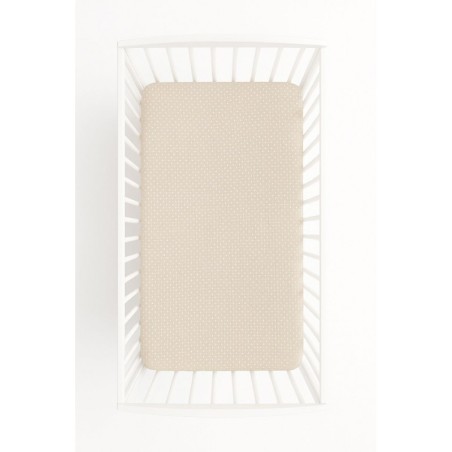 Kummiga voodilina 120x60 cm, valged täpid beežil