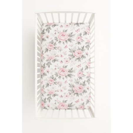 Kummiga voodilina 120x60 cm, Romantic peonies