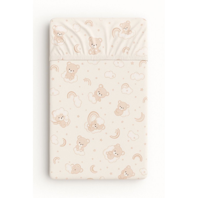 Kummiga voodilina 120x60 cm, Rainbow beige bear