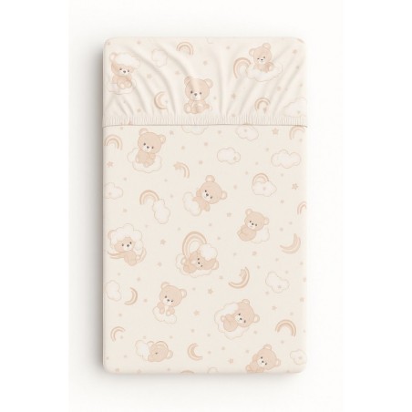 Kummiga voodilina 120x60 cm, Rainbow beige bear