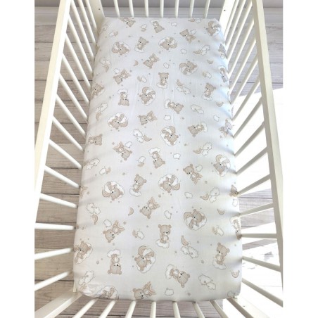 Kummiga voodilina 120x60 cm, Rainbow beige bear