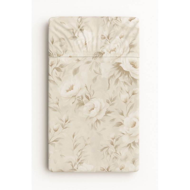 Kummiga voodilina 120x60 cm, peonies beige