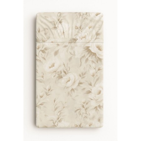 Kummiga voodilina 120x60 cm, peonies beige