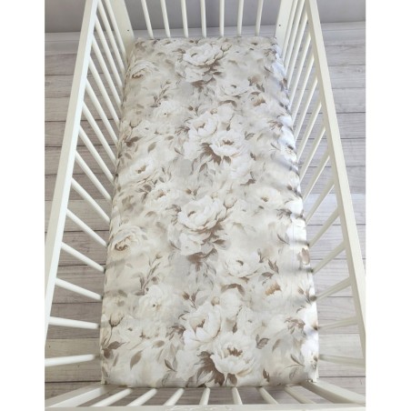 Kummiga voodilina 120x60 cm, peonies beige