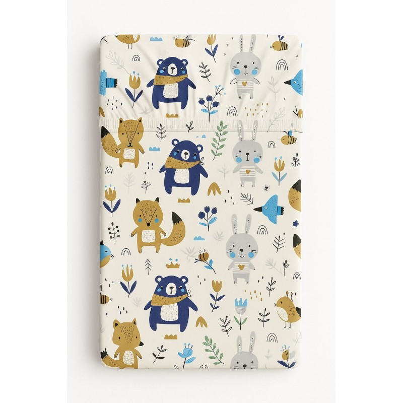 Kummiga voodilina 120x60 cm, navy blue bears