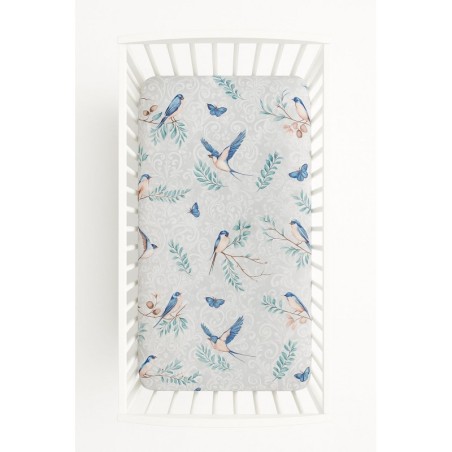 Kummiga voodilina 120x60 cm, blue birds