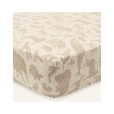 Kummiga lina jersey puuvill, 70x140 cm, Animals Nougat