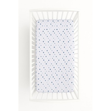 Kummiga voodilina 140x70 cm, roosad sinised tähed