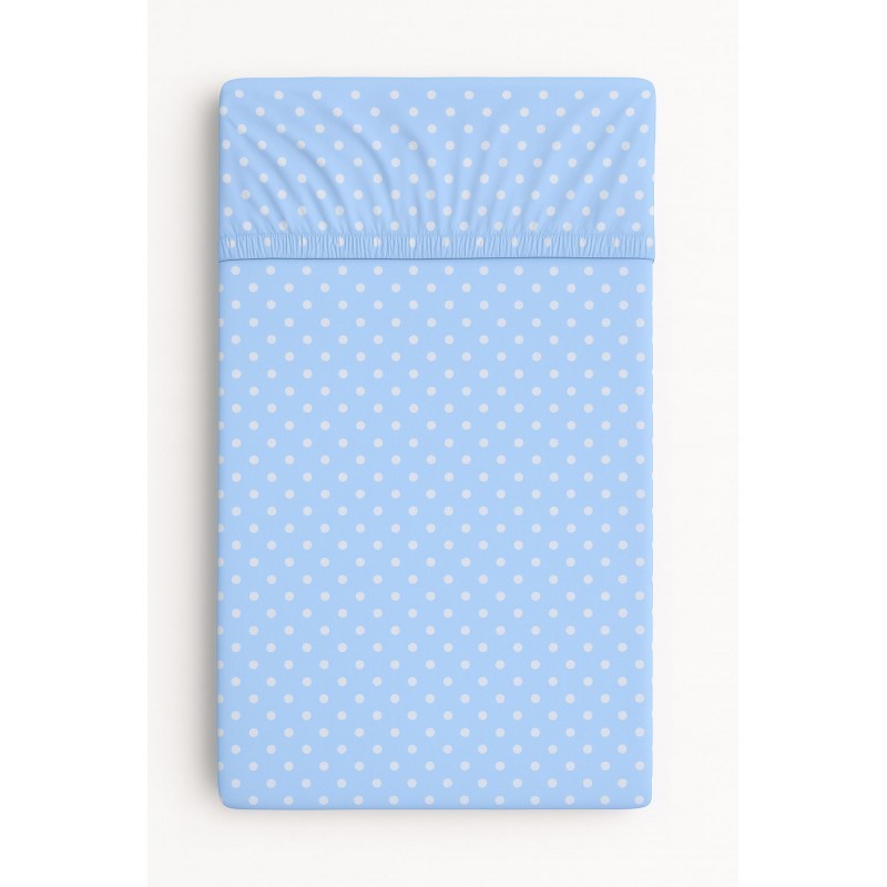 Kummiga voodilina 140x70 cm, sinine valged täpid