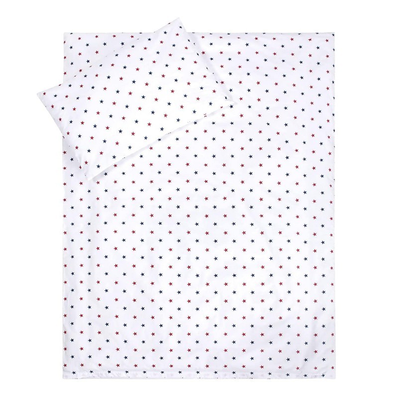 Beebi voodipesukomplekt, hall, sinised punased tähekesed