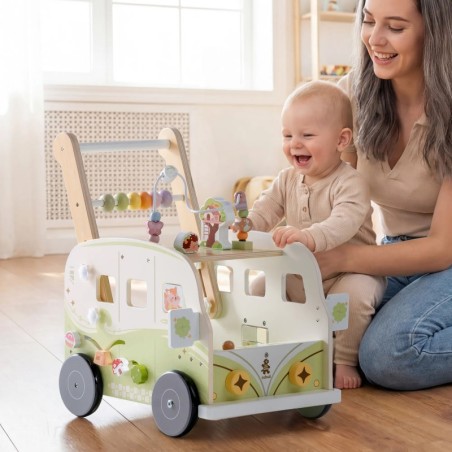 Puidust käimistugi tegeluskeskus buss, roheline