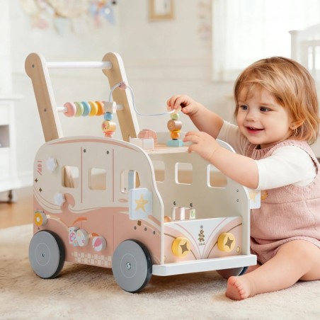 Puidust käimistugi tegeluskeskus buss, roosa