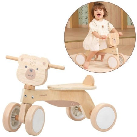 PolarB puidust sõidetav pruun karu pehmete ratastega