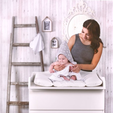 Beebi rätik kapuutsiga + pesulapp, valge/hall, tähekesed