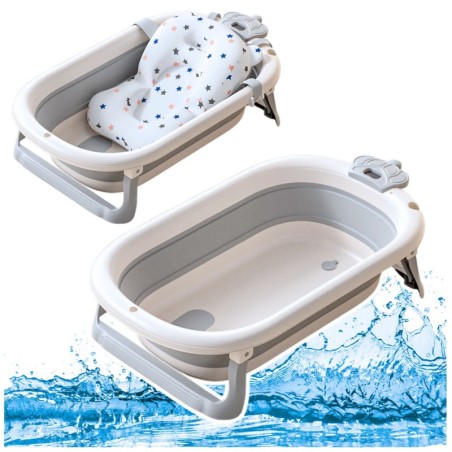 Beebivann termomeetriga, kokkupandav, madrats, tähed, hall