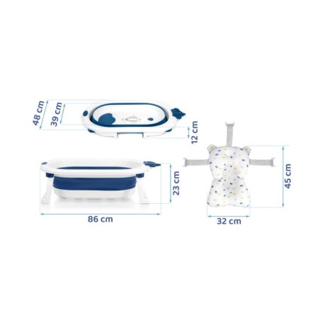 Kokkupandav beebivann sisuga, valge ja sinine