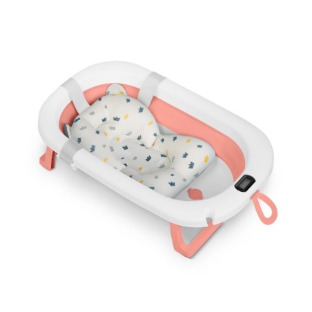 Kokkupandav beebivann termomeetri ja sisuga, valge ja roosa