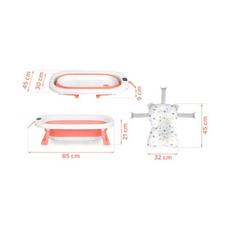 Kokkupandav beebivann termomeetri ja sisuga, valge ja roosa