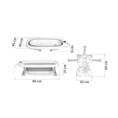 Kokkupandav beebivann termomeetri ja sisuga, valge ja hall