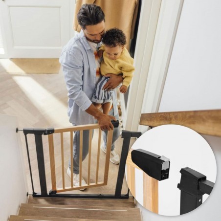 Turvavärav 74-100 cm, treppidele ja ustele, metall ja puit, lisapaneelid