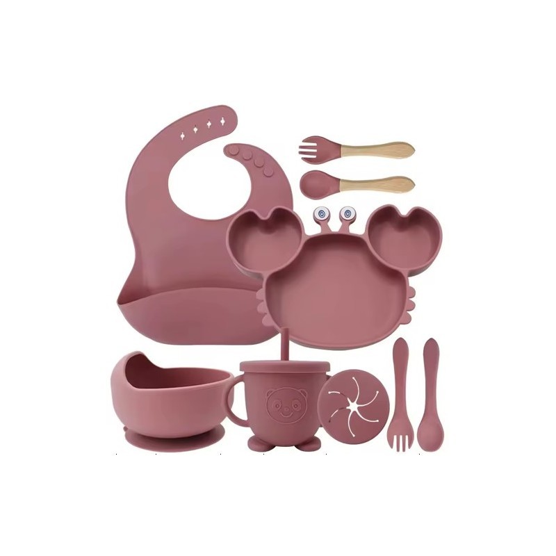 Silikoonist sööginõude komplekt, 9 osaline, krabi, tumeroosa